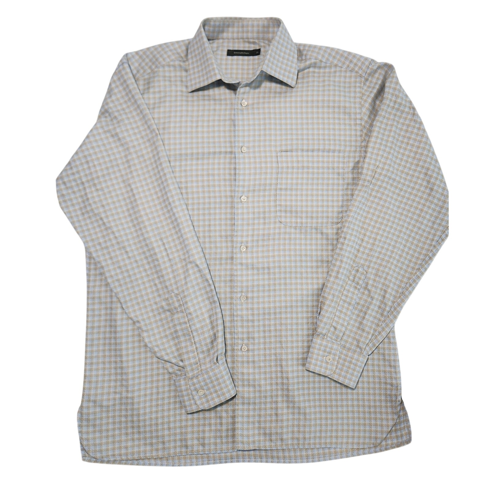 Ermenegildo Zegna Men’s Xl Dress Shirt White Blue Yellow Check 100% Cotton